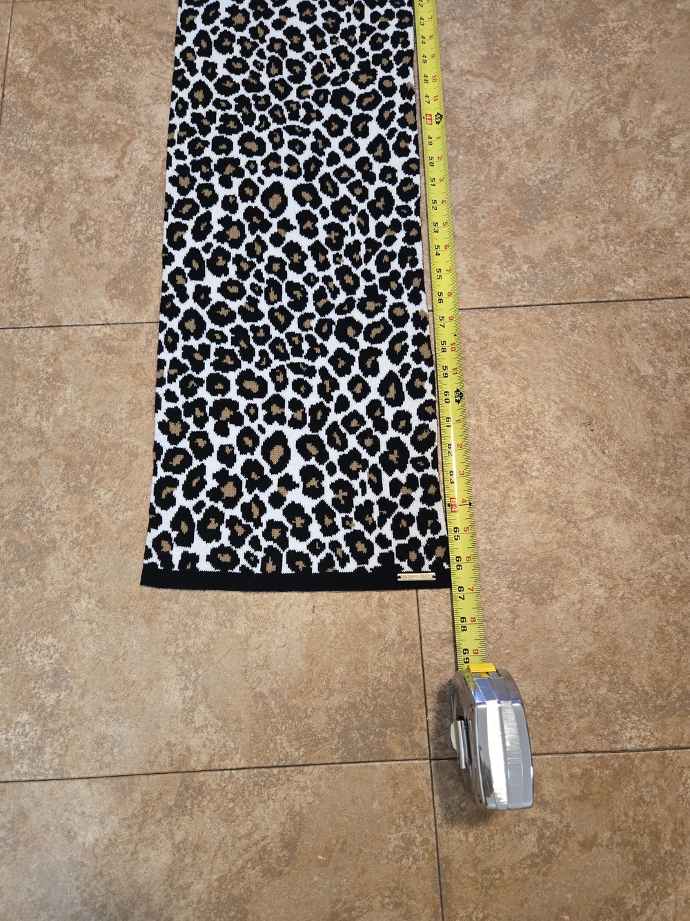 Michael Kors Leopard-Print Knit Scarf in Black, White & Tan - Picture 4 of 4